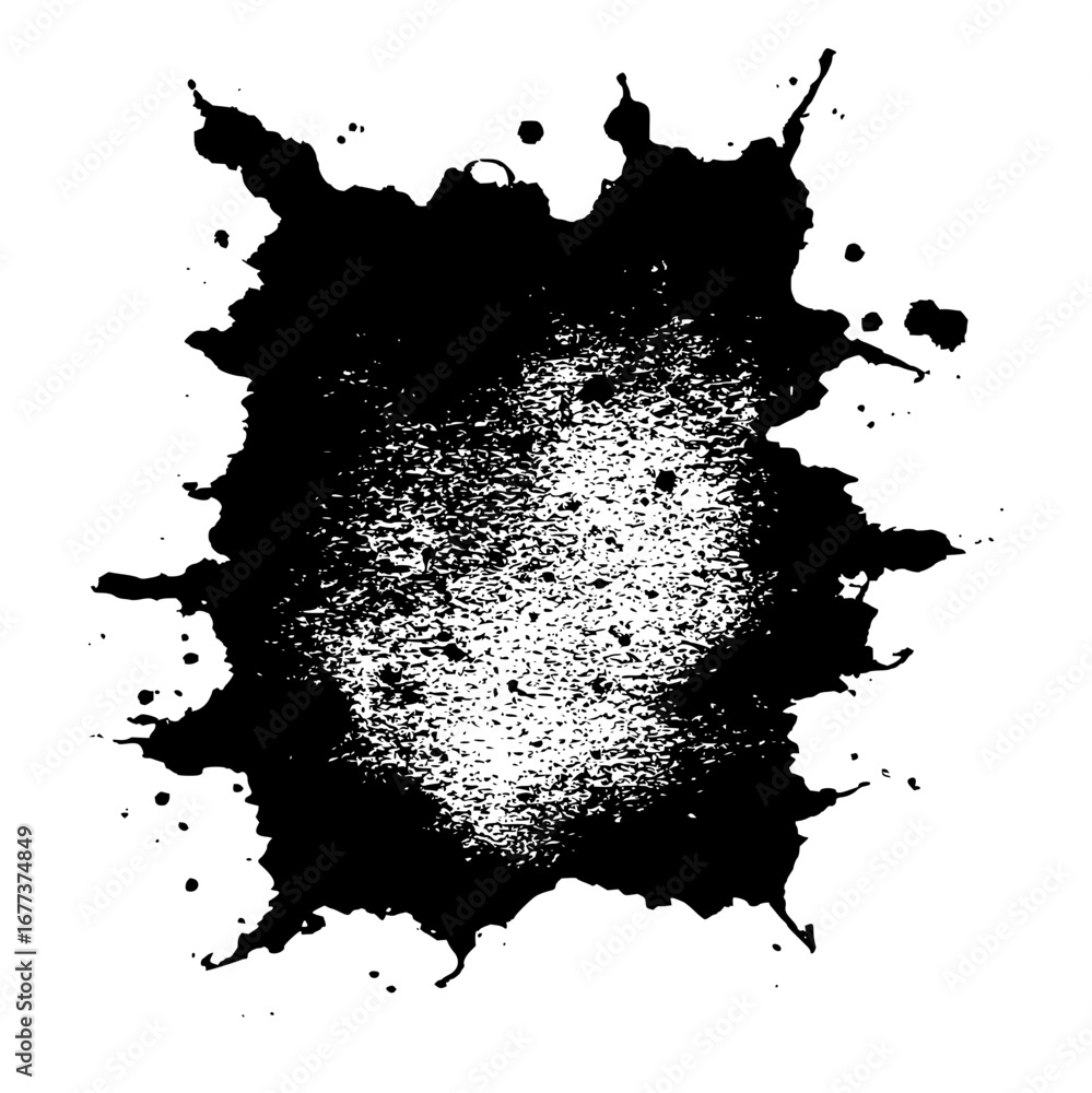 Poster isolated black ink splatter with grainy texture and irregular edges on a white background design ele