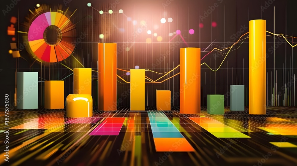 Aufkleber colorful data visualization with bright bar graphs and pie charts