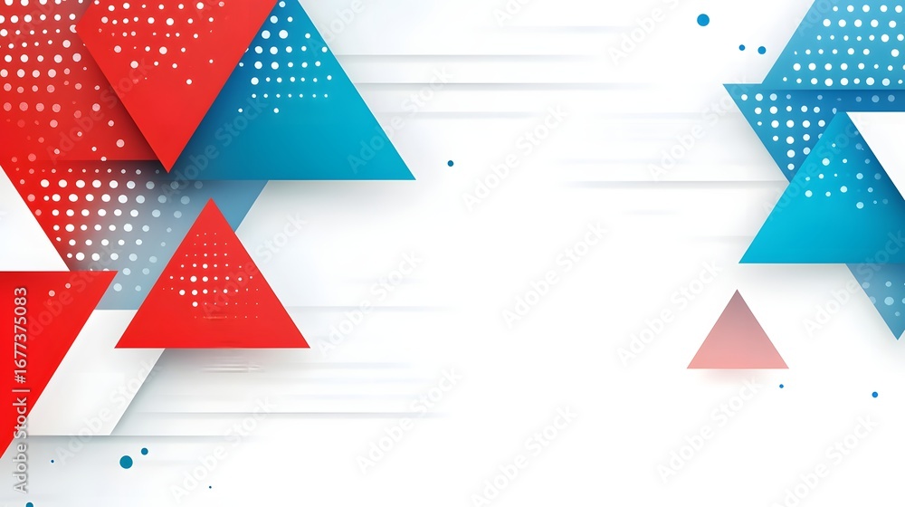 Poster abstract red and blue geometric background with triangles and dots