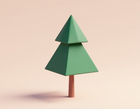 Minimalist 3D Rendered Pine Tree on Pastel Background