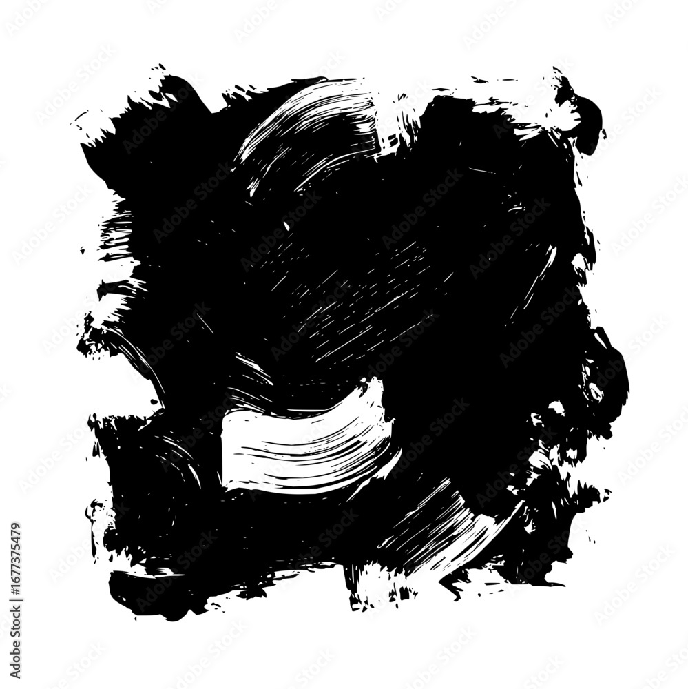 Poster abstract black brushstroke design with textured edges and dynamic lines creating a bold visual state