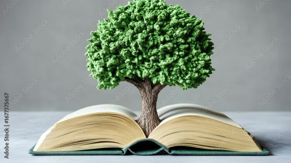 Poster a tree sprouts from the pages of an open book, symbolizing growth and knowledge