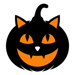 Spooky black cat pumpkin halloween icon