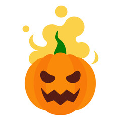 Spooky jack o lantern with yellow smoke and bubbles