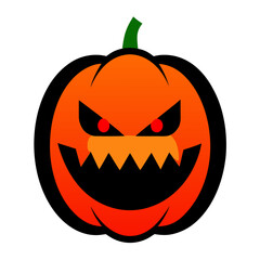 Spooky jack o lantern with glowing red eyes and jagged smile