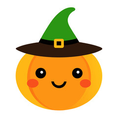 Cute kawaii pumpkin wearing a witch hat
