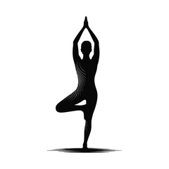 Fototapeta premium Yoga Tree Pose Silhouette Illustration of a Woman in Balance for Wellness and Health