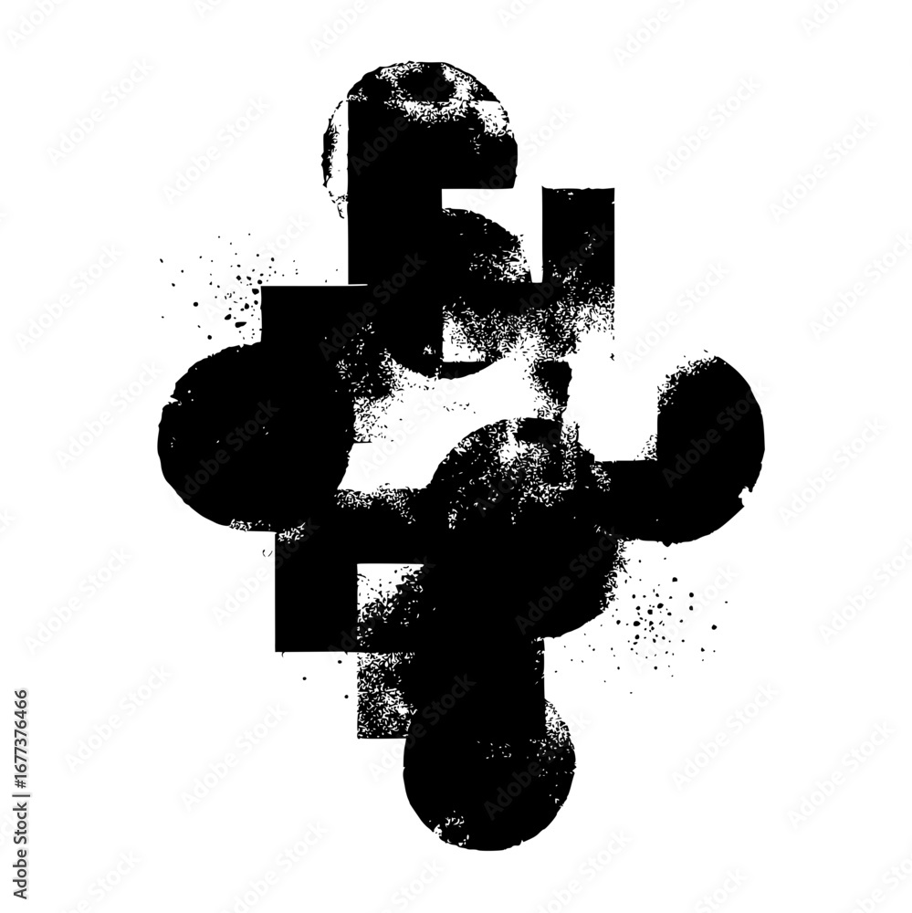 Poster abstract black and white composition featuring overlapping circles and rectangles in grunge style ar