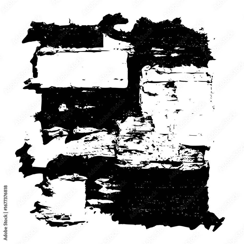Poster abstract black and white texture featuring rough brush strokes and blocky shapes creating a grunge e