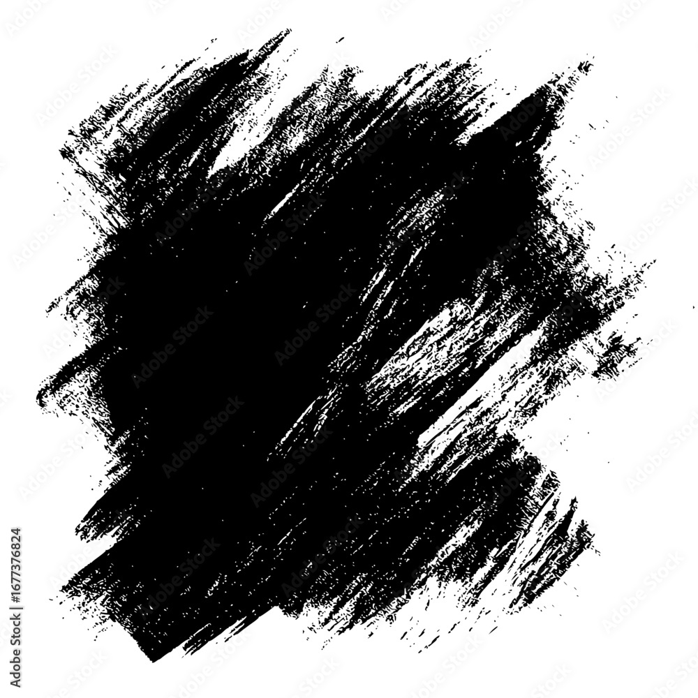 Poster black ink brush stroke texture with rough edges and diagonal lines on a white background creating a 
