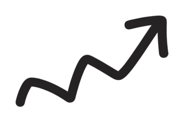 Jagged upward trending arrow with glowing outline zigzag
