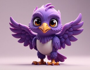 Obraz premium Adorable Purple Bird Character - Cute 3D Render Illustration.