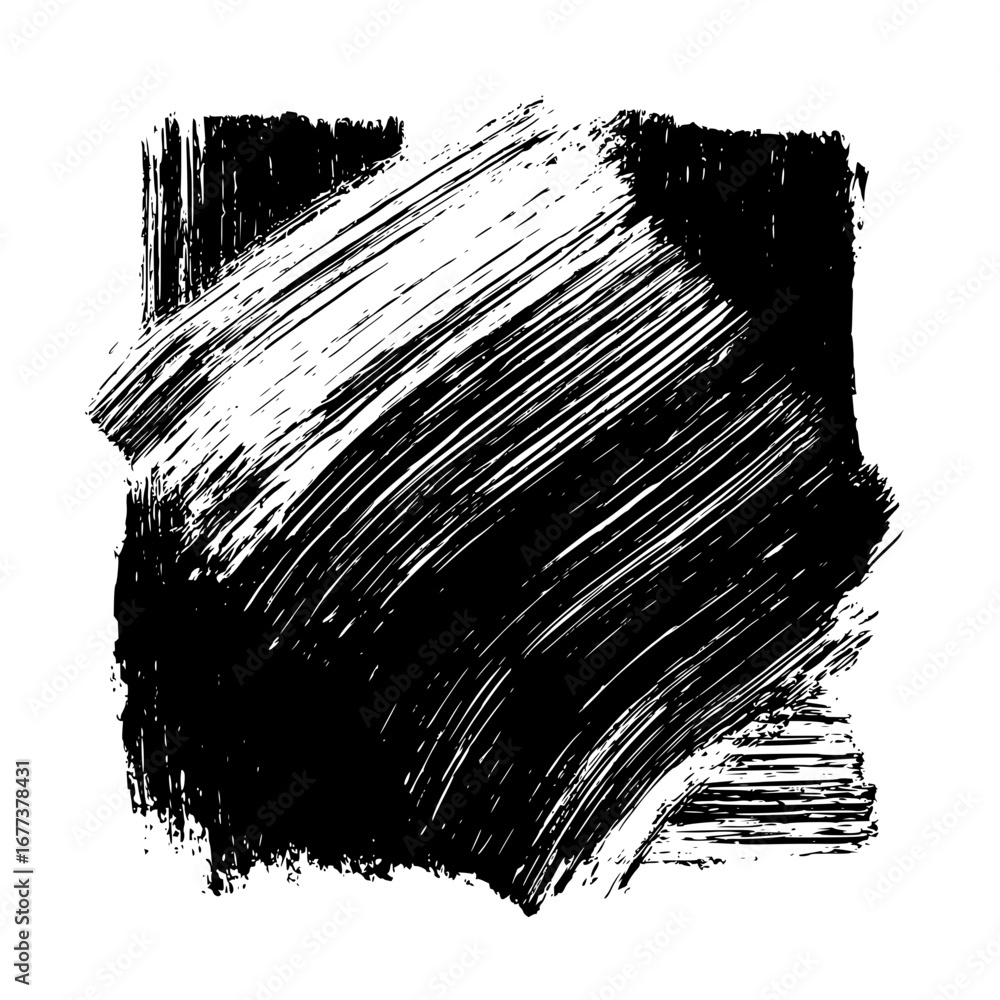 Poster abstract black and white brush stroke design with diagonal lines and textured edges on white backgro