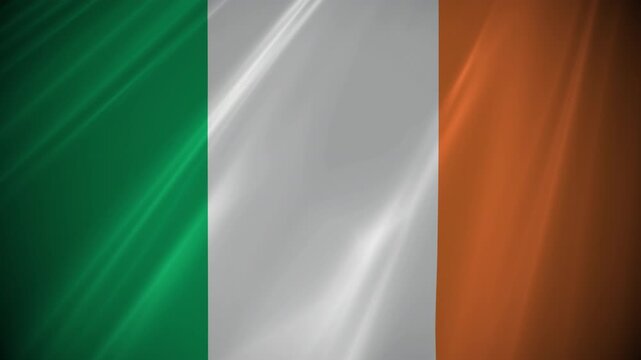 Republic of Ireland Flag consisting of vertical tricolour of green, white and orange colours, gently blowing or rippling in the breeze of a light wind,  4K animation
