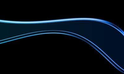 Abstract background with a sleek, glowing blue wave and luminous lines on a black backdrop

