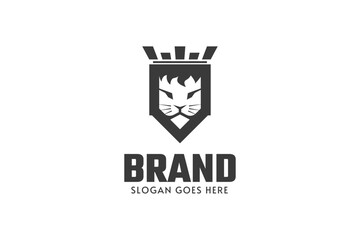 Face of lion with crown logo design