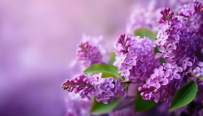 Obraz premium lush lilac blooms accompanied by vibrant green leaves on a soft lavender backdrop