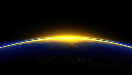 A breathtaking view of the Earth's horizon bathed in the golden glow of sunrise, seen from outer space.