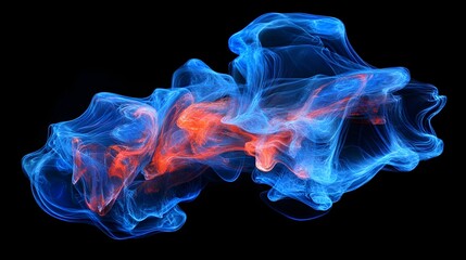 Abstract Fluid Motion with Blue and Red Light Trails on Black Background