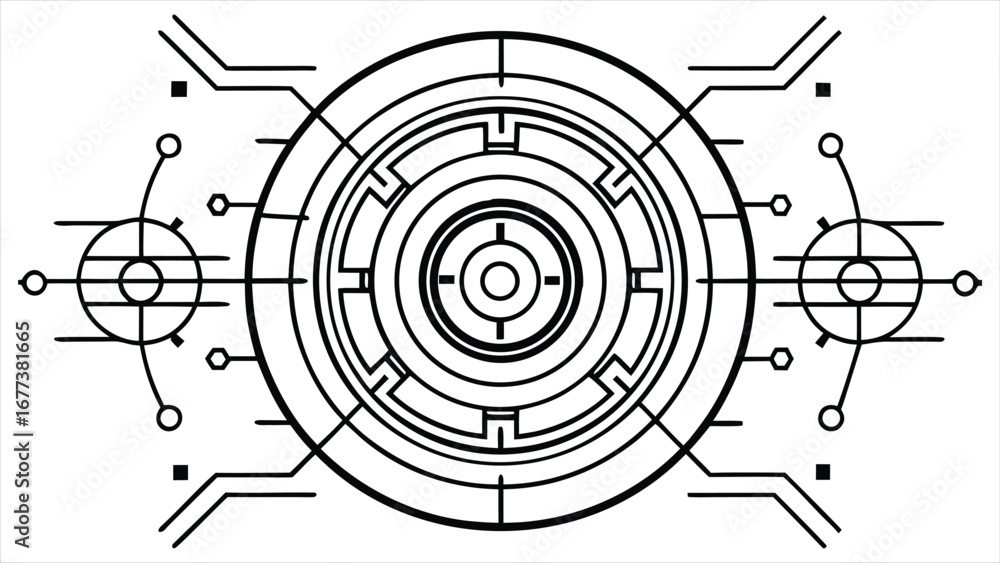 Poster futuristic hud interface design with circular datameter and sci-fi circuitry for advanced technology