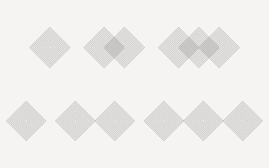 The image is a geometric design composed of several sets of concentric diamonds on a light gray background with top and bottom rows, there is a single diamond, followed by two diamonds, and then three