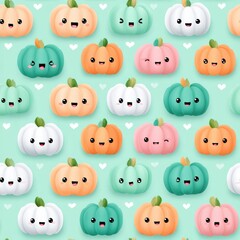 Obraz premium Cute and Colorful Pumpkin Characters with Smiles on Light Background