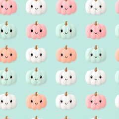Obraz premium Cute Cartoon Pumpkins on Soft Blue Background for Seasonal Decor