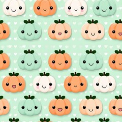 Fototapeta premium Cute and Colorful Cartoon Pumpkin Pattern on Soft Mint Background