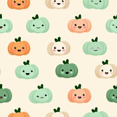 Obraz premium Cute Animated Pumpkins with Smiling Faces on Soft Background