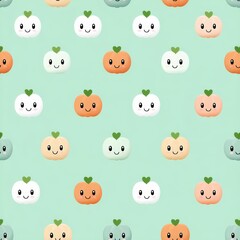 Obraz premium Cute Cartoon Fruit Characters with Soft Colors on a Mint Background