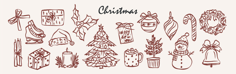 Hand drawn doodle Christmas elements