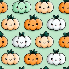 Fototapeta premium Cute and Colorful Cartoon Pumpkin Pattern on Mint Background