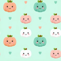 Obraz premium Cute Pumpkin Patterns with Smiling Faces and Hearts on Background