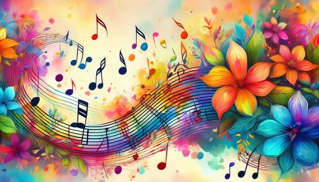 colorful music notes and flowers joyful background design wallpaper