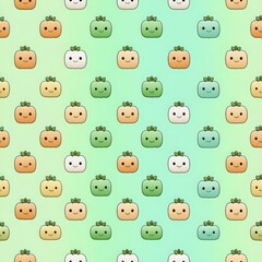 Cute Colorful Pumpkin Pattern with Cheerful Faces and Soft Background