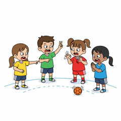 Cartoon Flat Illustration Children Arguing with Each Other After Game Play