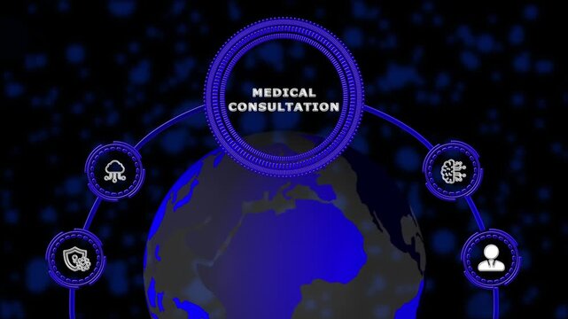 Modern technology in healthcare, medical diagnosis. Medical Consultation Online. Global Motion graphics design 4k videos