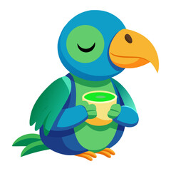 Obraz premium A vibrant 3D render of a sleepy Dodo holding a cup of matcha tea