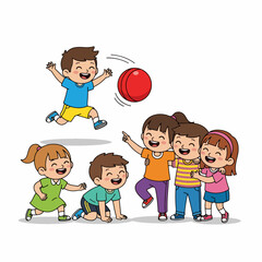 Cheerful Handdrawn Children Playing with a Ball Happy Moments Illustration