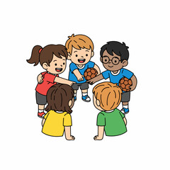 Flat Color Cute Children Forming a Circle Playing Together Illustration