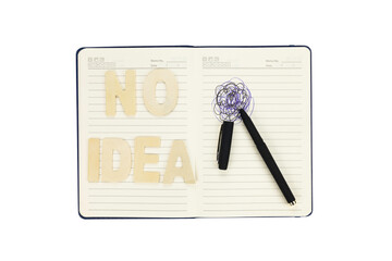 No idea, creative block and writer's frustration concept. Mental block, stress and confusion with a...
