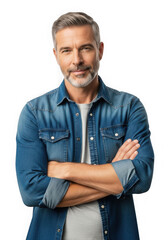 Fototapeta premium Confident Middle-Aged Man with Grey Hair and Beard Wearing Denim Shirt