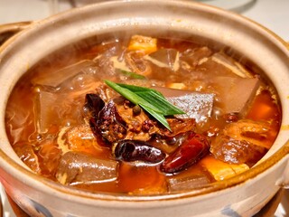 hot pot of stinky tofu with duck blood and pork intestines, Chinese food