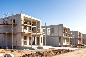 Modern Residential Housing Cluster Under Construction with Minimalist Concrete Homes