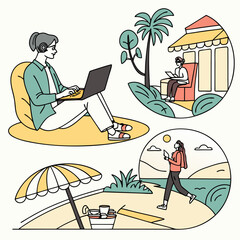 Fototapeta premium Vector Illustration of Person Working Remotely Anywhere 1