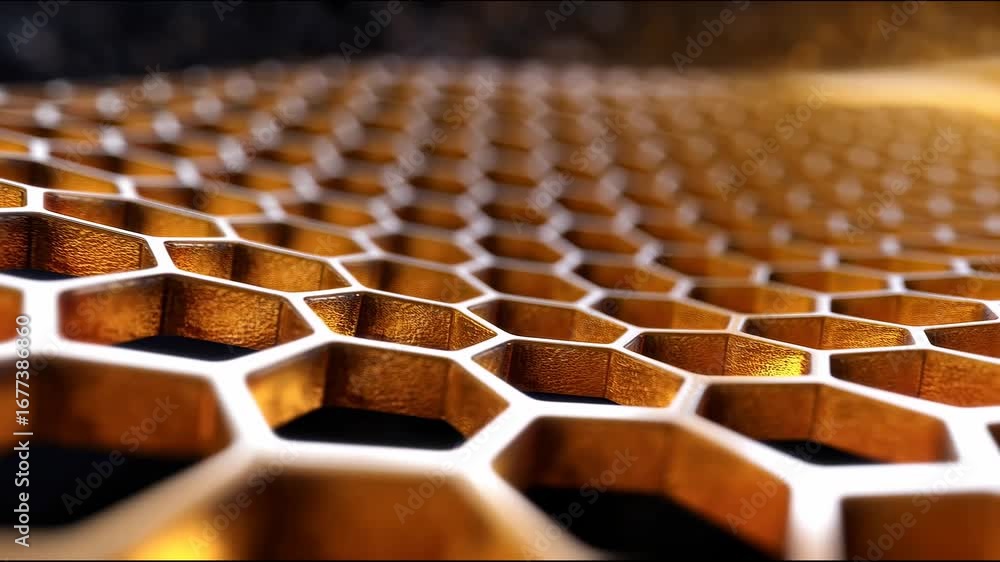 Poster abstract golden honeycomb structure in macro view