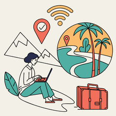 Remote Worker Vector in Modern Travel Concept