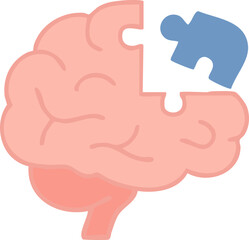This illustration shows a stylized human brain with a missing puzzle piece, symbolizing memory loss, cognitive decline, or neurological disorders.