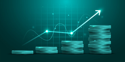 Business background, finance and investment, currency exchange concept, growth, economic graph. Vector illustration