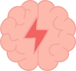 This illustration depicts a stylized human brain with a red lightning bolt symbol in the center, representing energy, mental activity, or neurological conditions.